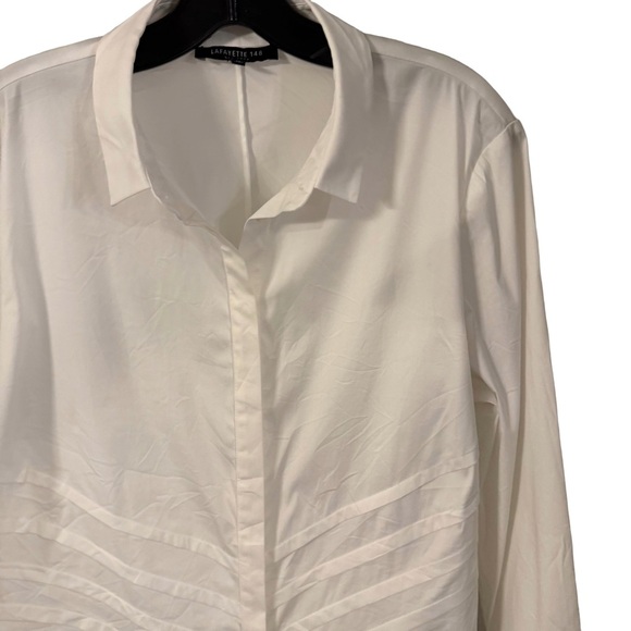 LAFAYETTE 148 Women’s White Button Down Shirt pintucked Panels Stretch Sz 14 - Picture 1 of 10